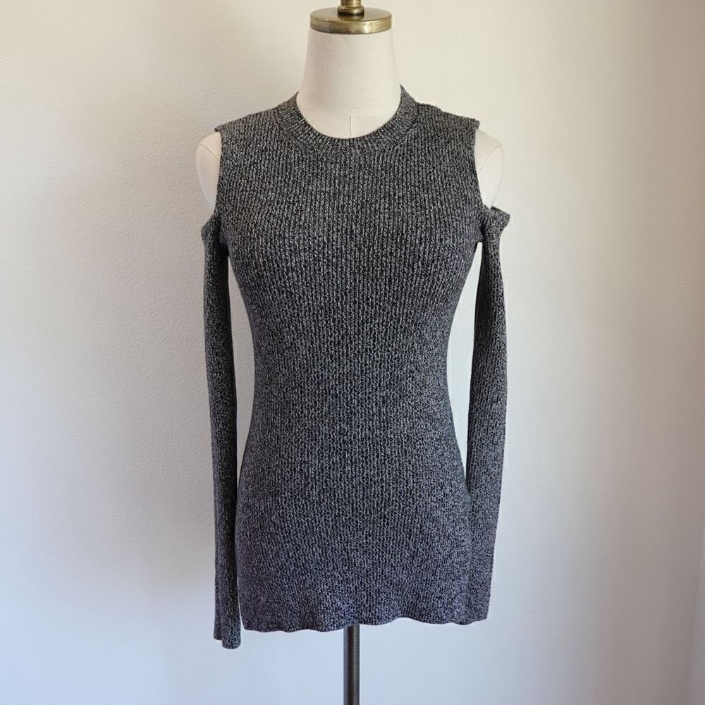 AllSaints Bernt Jumper Cold Shoulder Sweater Grey Black Marled Size 2